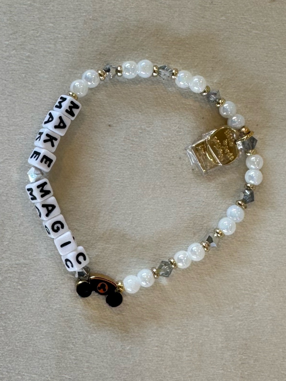 Pearl Bead 'Make Magic' Stretch Bracelet - White & Gold